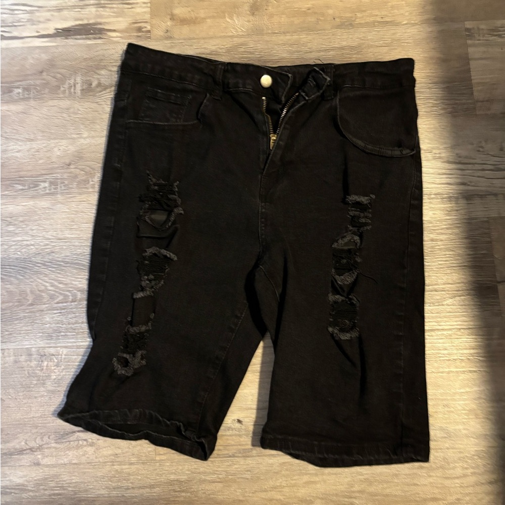 SHEIN Black Distressed Jean Shorts